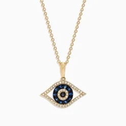 Effy Jewelry Novelty 14K Yellow Gold Sapphire u0026 Diamond Evil Eye Pendant, 0.42 TCW | Necklaces & Pendants