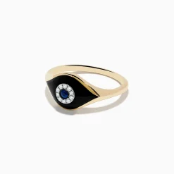 Effy Jewelry Novelty 14K Yellow Gold Sapphire Agate and Diamond Evil Eye Ring | Rings