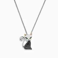 BH Multi Novelty Sterling Silver Black Diamond Cat Pendant, 0.28 TCW | Necklaces & Pendants