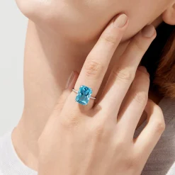 Effy Jewelry Ocean Bleu 14K White Gold Blue Topaz and Diamond Ring, 8.06 TCW | Rings