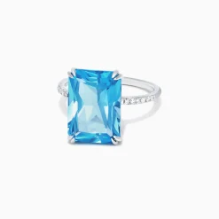 Effy Jewelry Ocean Bleu 14K White Gold Blue Topaz and Diamond Ring, 8.06 TCW | Rings