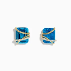 Effy Jewelry Ocean Bleu 14K Yellow Gold Blue Topaz and Diamond Earrings | Earrings