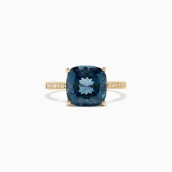 Effy Jewelry Ocean Bleu 14K Yellow Gold London Blue Topaz u0026 Diamond Ring, 4.54 TCW | Rings