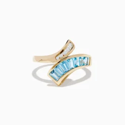 Effy Jewelry Ocean Bleu 14K Yellow Gold Blue Topaz and Diamond Bypass Ring | Rings