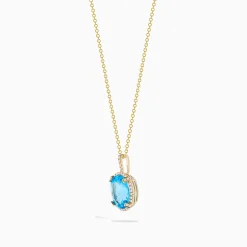 Effy Jewelry Ocean Bleu 14K Yellow Gold Blue Topaz and Diamond Pendant | Necklaces & Pendants