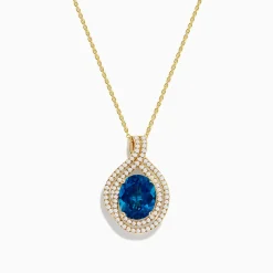 Effy Jewelry Ocean Blue 14K Gold London Blue Topaz and Diamond Pendant | Necklaces & Pendants