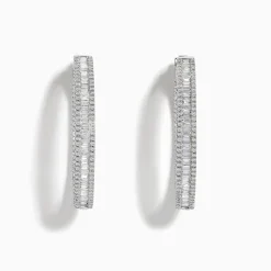 Effy Jewelry Pave Classica 14 Karat White Gold Diamond 1.25" Hoop Earrings 2.24 TCW | Earrings