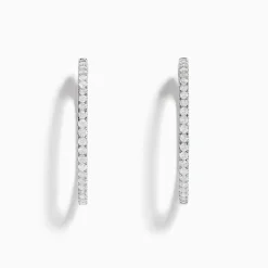 Effy Jewelry Pave Classica 14K White Gold 1 1/2" Diamond Inside-Out Hoop Earrings 3.19 TCW | Earrings