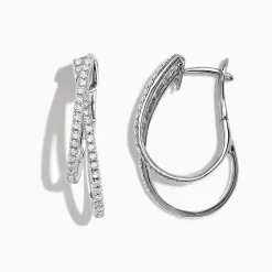 Effy Jewelry Pave Classica 14K White Gold Diamond Hoop Earrings, 0.58 TCW | Earrings