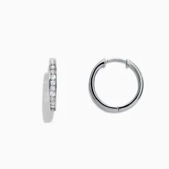 Effy Jewelry Pave Classica 14K White Gold Channel-Set Diamond Hoop Earrings, 0.48 TCW | Earrings