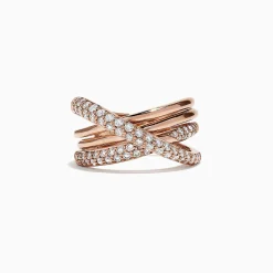 Effy Jewelry Pave Rose 14K Gold Diamond Cross Over Ring, 0.82 TCW | Rings
