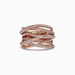 Effy Jewelry Pave Rose 14K Rose Gold Diamond Crossover Ring, 0.71 TCW | Rings