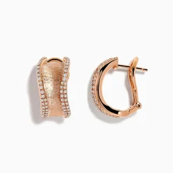 Effy Jewelry Pave Rose 14k Rose Textured Gold 5/8" French Clip Diamond Earrings | Earrings