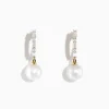Effy Jewelry Pearl 14 Karat Yellow Gold Pearl and Diamond Hoop Earrings | Earrings
