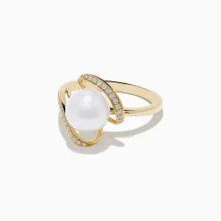 Effy Jewelry Pearl 14K Yellow Gold Pearl and Diamond Ribbon Ring | Rings