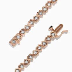 Effy Jewelry Rose Plated Sterling Silver Diamond Hearts Tennis Bracelet | Bracelets