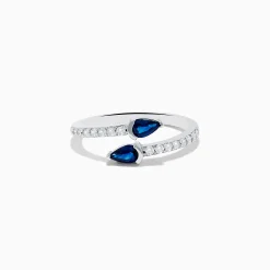Effy Jewelry Royal Bleu 14K White Gold Sapphire and Diamond Bypass Ring | Rings