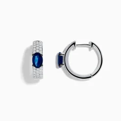 Effy Jewelry Royal Bleu 14K White Gold Sapphire and Diamond Huggie Earrings | Earrings
