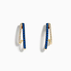 Effy Jewelry Royal Bleu 14K Yellow Gold Sapphire and Diamond Double Hoop Earrings | Earrings