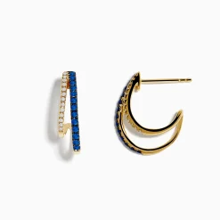 Effy Jewelry Royal Bleu 14K Yellow Gold Sapphire and Diamond Double Hoop Earrings | Earrings