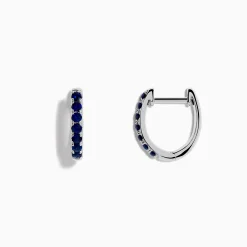 Effy Jewelry Royale Bleu 14 Karat White Gold Blue Sapphire Huggie Hoop Earrings | Earrings