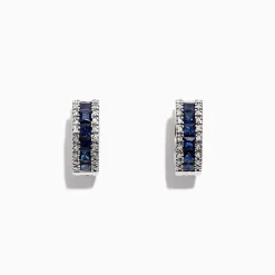 Effy Jewelry Royale Bleu 14K Gold Sapphire and Diamond Hoop Earrings, 1.76 TCW | Earrings