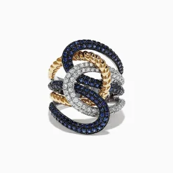 Effy Jewelry Royale Bleu 14K 2-Tone Gold Sapphire and Diamond Rope Ring, 2.39 TCW | Rings