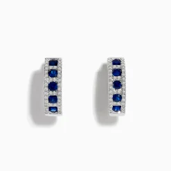 Effy Jewelry Royale Bleu 14K White Gold Sapphire u0026 Diamond Hoop Earrings, 1.03 TCW | Earrings