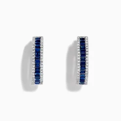 Effy Jewelry Royale Bleu 14K White Gold Blue Sapphire and Diamond Hoop Earrings | Earrings