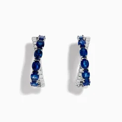 Effy Jewelry Royale Bleu 14K White Gold Blue Sapphire and Diamond Hoop Earrings | Earrings