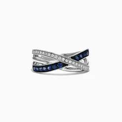 Effy Jewelry Royale Bleu 14K White Gold Blue Sapphire and Diamond Ring, 0.39 TCW | Rings