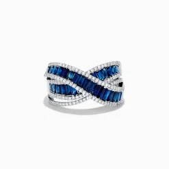 Effy Jewelry Royale Bleu 14K White Gold Blue Sapphire and Diamond Crossover Ring | Rings