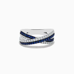 Effy Jewelry Royale Bleu 14K White Gold Blue Sapphire and Diamond Cris Cross Ring | Rings