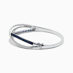 Effy Jewelry Royale Bleu 14K White Gold Blue Sapphire and Diamond Crossover Bangle | Bracelets