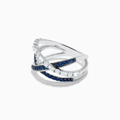 Effy Jewelry Royale Bleu 14K White Gold Blue Sapphire and Diamond Crossover Ring | Rings