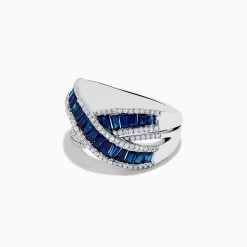 Effy Jewelry Royale Bleu 14K White Gold Blue Sapphire and Diamond Crossover Ring | Rings