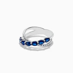 Effy Jewelry Royale Bleu 14K White Gold Blue Sapphire and Diamond Crossover Ring | Rings