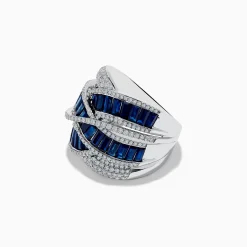 Effy Jewelry Royale Bleu 14K White Gold Blue Sapphire and Diamond Crossover Ring | Rings