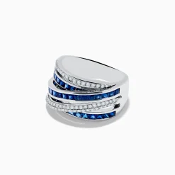 Effy Jewelry Royale Bleu 14K White Gold Sapphire and Diamond Crossover Ring | Rings