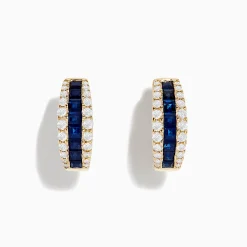 Effy Jewelry Royale Bleu 14K Yellow Gold Blue Sapphire and Diamond Hoop Earrings | Earrings
