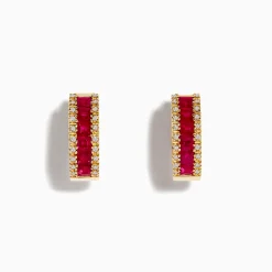 Effy Jewelry Ruby Royal 14K Yellow Gold Princess Cut Ruby 5/8" Hoop Earrings, 1.76 TCW | Earrings