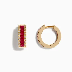 Effy Jewelry Ruby Royal 14K Yellow Gold Princess Cut Ruby 5/8" Hoop Earrings, 1.76 TCW | Earrings