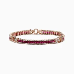 BH Multi Ruby Royale 14K Rose Gold Princess Cut Ruby and Diamond Tennis Bracelet, 7.66 TCW | Bracelets