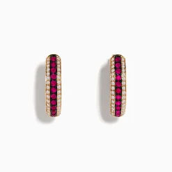 Effy Jewelry Ruby Royale 14K Rose Gold Ruby and Diamond Hoop Earrings, 0.55 TCW | Earrings