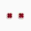 Effy Jewelry Ruby Royale 14K Rose Gold Ruby and Diamond Flower Stud Earrings | Earrings