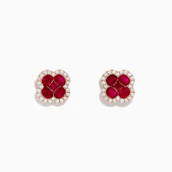 Effy Jewelry Ruby Royale 14K Rose Gold Ruby and Diamond Flower Stud Earrings | Earrings