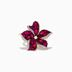 Effy Jewelry Ruby Royale 14K Rose Gold Ruby and Diamond Flower Ring | Rings