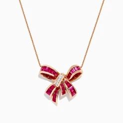 BH Multi Ruby Royale 14K Rose Gold Ruby and Diamond Bow Necklace, 2.97 TCW | Necklaces & Pendants