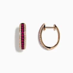 Effy Jewelry Ruby Royale 14K Rose Gold Ruby and Diamond Hoop Earrings, 0.55 TCW | Earrings
