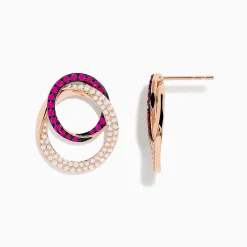 BH Multi Ruby Royale 14K Rose Gold Ruby and Diamond Intertwined Circles Earrings | Earrings